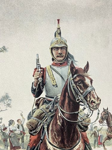 Typogravure Goupil fin XIXe d'après P. Jazet 1891 Militaria patrouille cavalerie