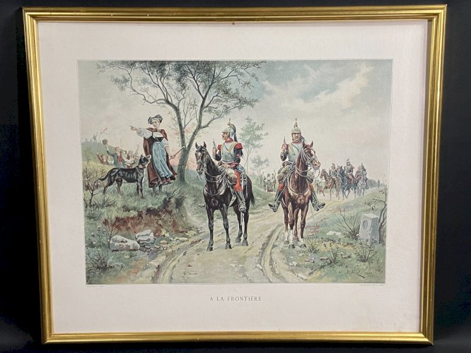 Typogravure Goupil fin XIXe d'après P. Jazet 1891 Militaria patrouille cavalerie