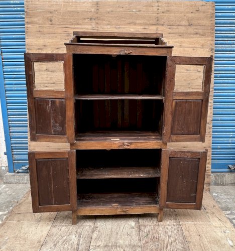 vaisselier vitré art déco en teck birman avec patine dorigine