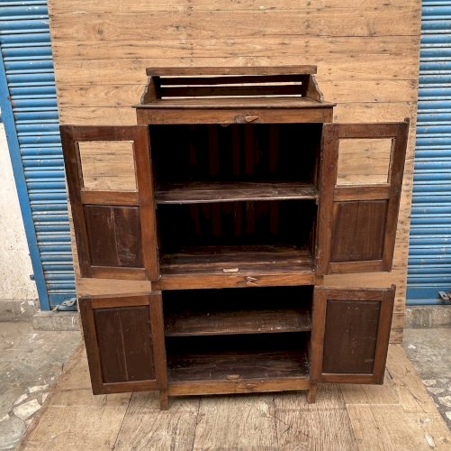 vaisselier vitré art déco en teck birman avec patine dorigine