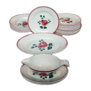 Vaisselle Ancienne Assiettes Digoin Sarreguemines Modèle Bagatelle 23 pièces
