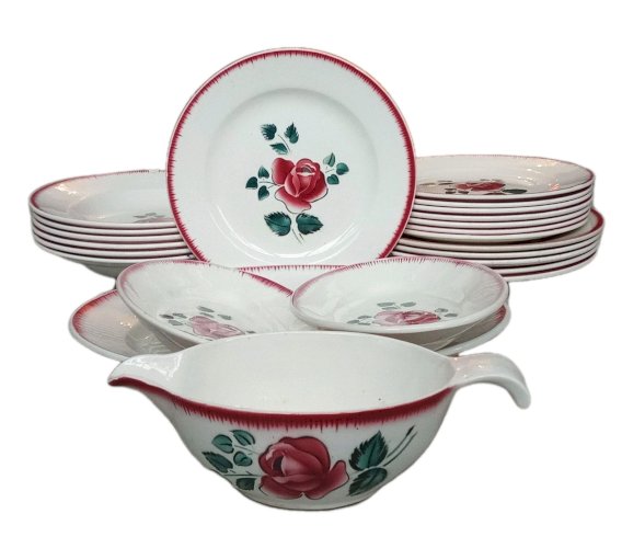 Vaisselle Ancienne Assiettes Digoin Sarreguemines Modèle Bagatelle 23 pièces