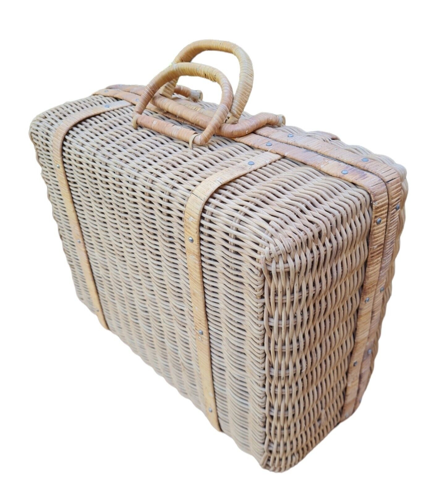 Panier Creel De Pêche Vintage En Osier Et Cuir - Décoration Cabane Ou Pêche à La Mouche