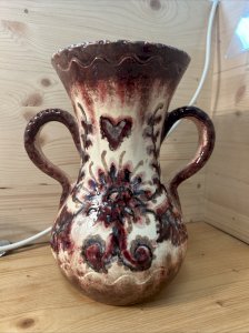 handled vase P. Fouillen Quimper – glazed earthenware floral decoration – hand signed
