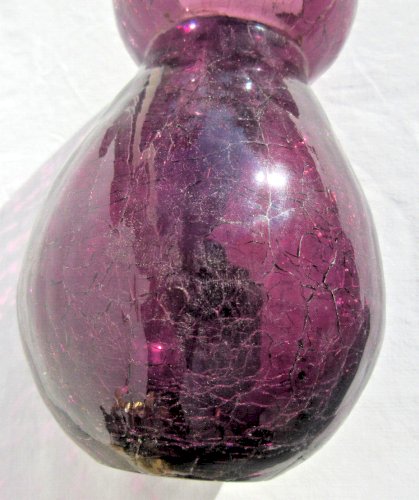 Vase à bulbe de jacinthe en verre violet craquelé, Art Déco