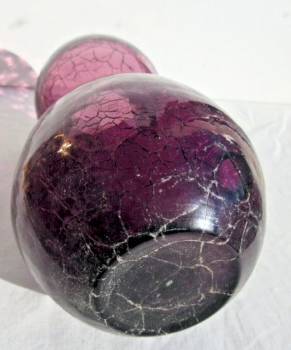 Vase à bulbe de jacinthe en verre violet craquelé, Art Déco