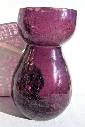 Vase à bulbe de jacinthe en verre violet craquelé, Art Déco