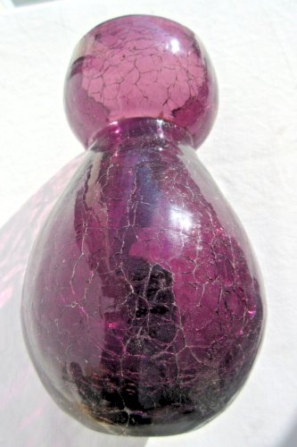 Vase à bulbe de jacinthe en verre violet craquelé, Art Déco