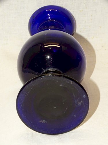-VASE A JACINTHE VERRE Soufflé BLEU FORME BALUSTRE sur PIEDOUCHE XVIII/XIXe