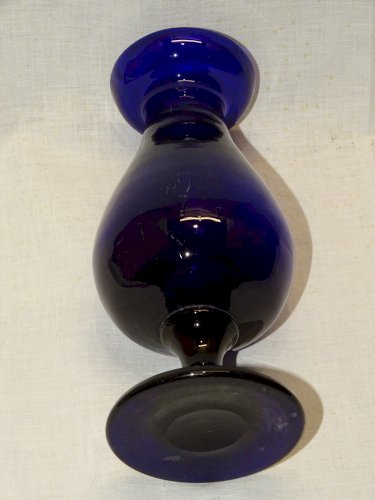 -VASE A JACINTHE VERRE Soufflé BLEU FORME BALUSTRE sur PIEDOUCHE XVIII/XIXe