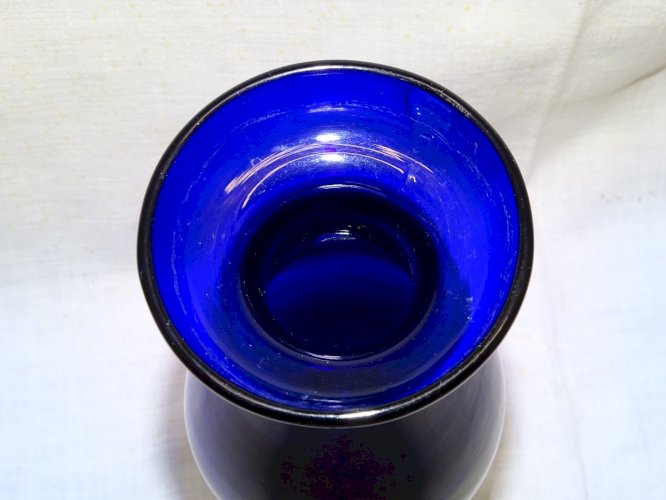 -VASE A JACINTHE VERRE Soufflé BLEU FORME BALUSTRE sur PIEDOUCHE XVIII/XIXe