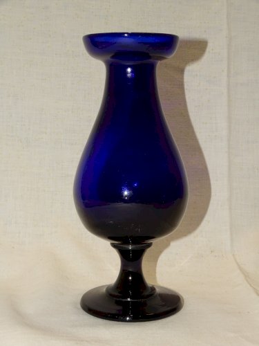 -VASE A JACINTHE VERRE Soufflé BLEU FORME BALUSTRE sur PIEDOUCHE XVIII/XIXe