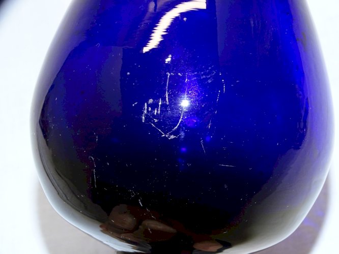 -VASE A JACINTHE VERRE Soufflé BLEU FORME BALUSTRE sur PIEDOUCHE XVIII/XIXe