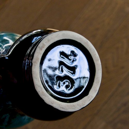 Vase amphore ancien en grès émaillé flammé turquoise