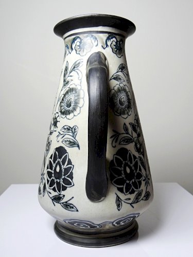 Vase ancien Art Déco 1920-40 en grès fin, style Art Nouveau & chinoiserie, décor
