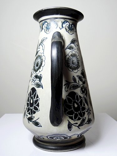 Vase ancien Art Déco 1920-40 en grès fin, style Art Nouveau & chinoiserie, décor