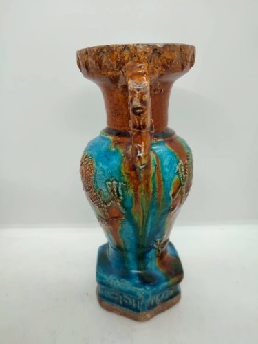 Vase ancien chinois en céramique émaillée turquoise epoque dynastie Ming (1368-1644) en bon etat