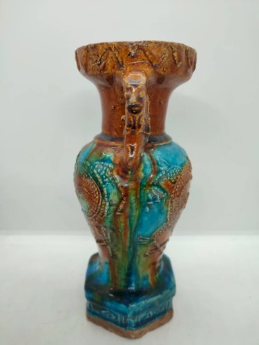 Vase ancien chinois en céramique émaillée turquoise epoque dynastie Ming (1368-1644) en bon etat