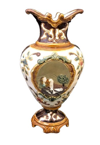 Vase ancien en faïence de Lisieux – Décor rustique normand – XXe siècle