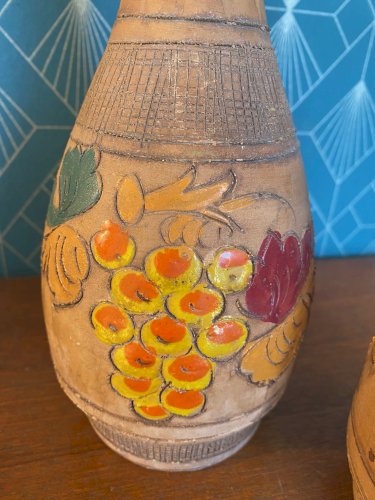 Vase ancien en terre cuite émaillée, école Italienne Romacréa, 1950. La paire.