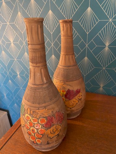 Vase ancien en terre cuite émaillée, école Italienne Romacréa, 1950. La paire.