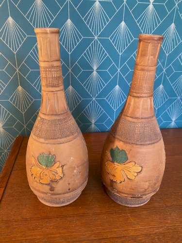 Vase ancien en terre cuite émaillée, école Italienne Romacréa, 1950. La paire.