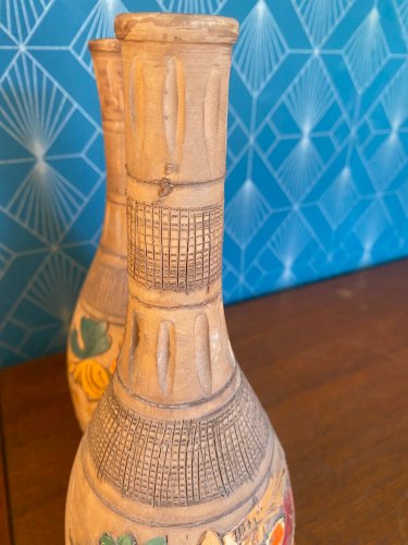 Vase ancien en terre cuite émaillée, école Italienne Romacréa, 1950. La paire.