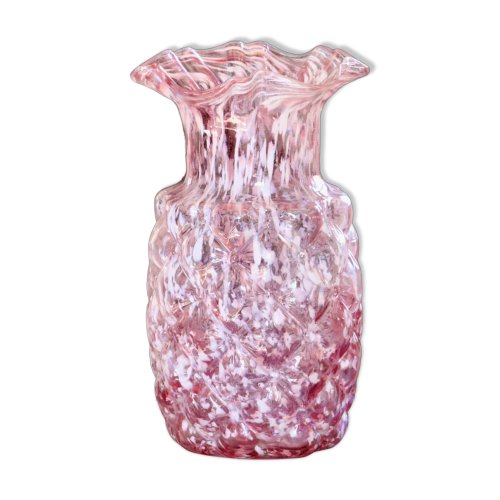 Vase ancien en verre de Clichy rose et blanc