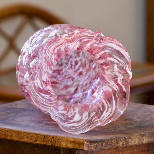 Vase ancien en verre de Clichy rose et blanc