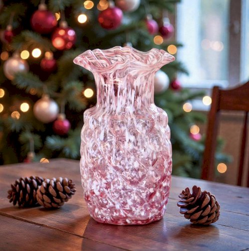 Vase ancien en verre de Clichy rose et blanc