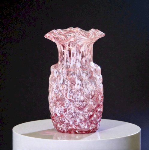 Vase ancien en verre de Clichy rose et blanc