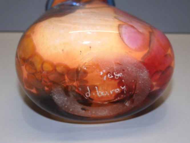 -VASE ANCIEN PATE DE VERRE Signé D BAROY VINTAGE COLLECTION DECO VITRINE   D