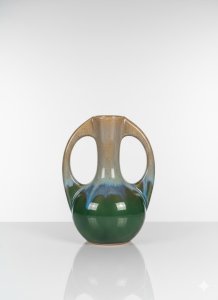 Ancient vase signed Alpho, ceramic soliflore with a marble-like décor. Art Deco.