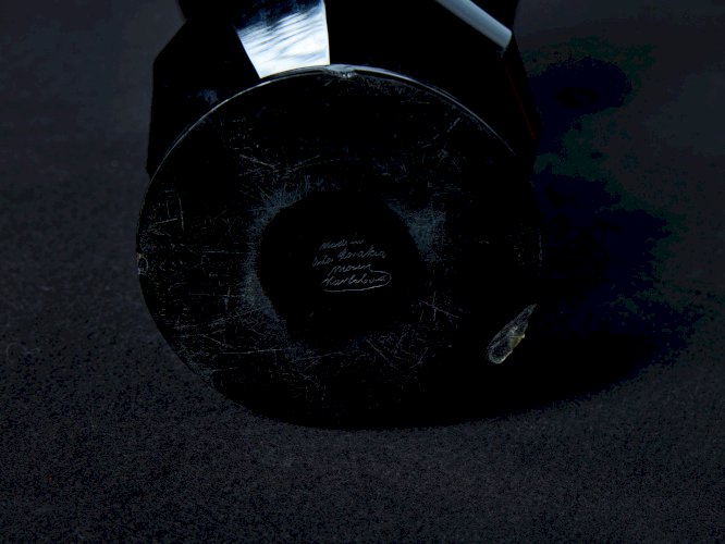 Vase ancien signé Moser Karlsbad – Verre améthyste & frise dorée Art Déco – Guerriers antiques