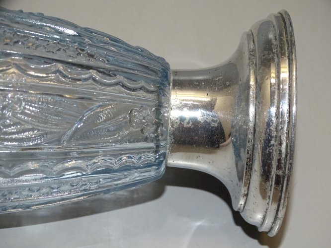 -VASE ART DECO VERRE BLEU Marqué DONNA PARIS PIED ALU COLLECTION VITRINE   D