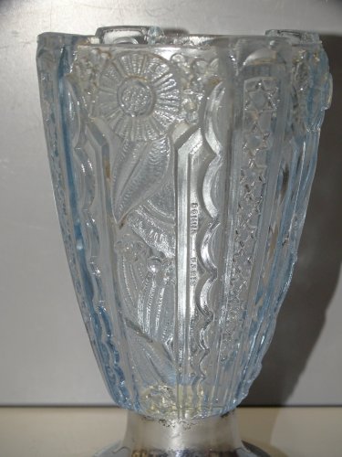 -VASE ART DECO VERRE BLEU Marqué DONNA PARIS PIED ALU COLLECTION VITRINE   D