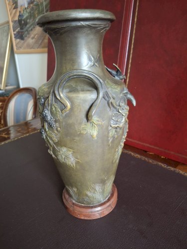 Vase art nouveau en régule à triple patine signé Louis et François Moreau