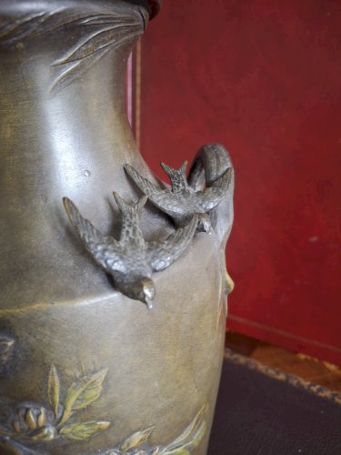 Vase art nouveau en régule à triple patine signé Louis et François Moreau