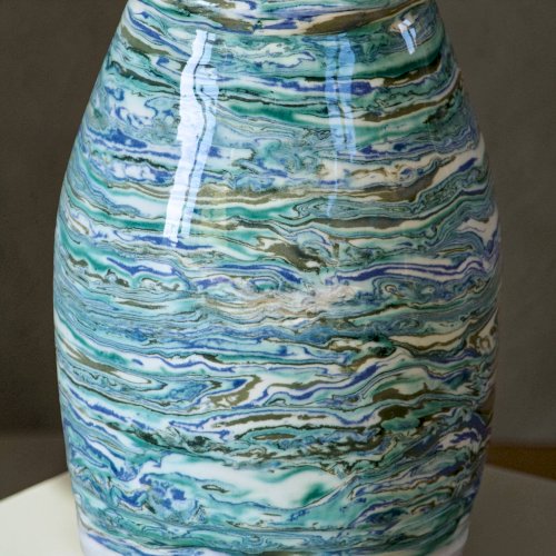 Vase artisanal, pièce unique, terre mêlée turquoise