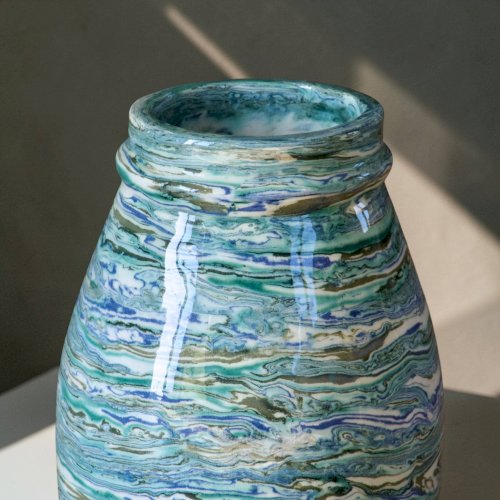 Vase artisanal, pièce unique, terre mêlée turquoise