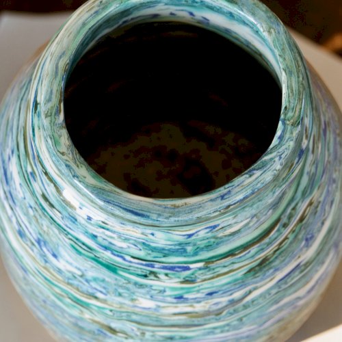 Vase artisanal, pièce unique, terre mêlée turquoise