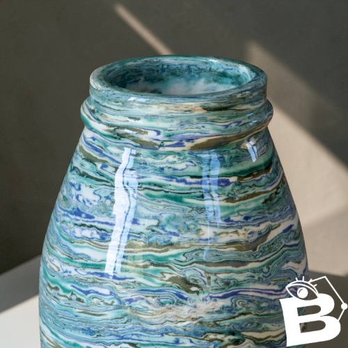 Vase artisanal, pièce unique, terre mêlée turquoise