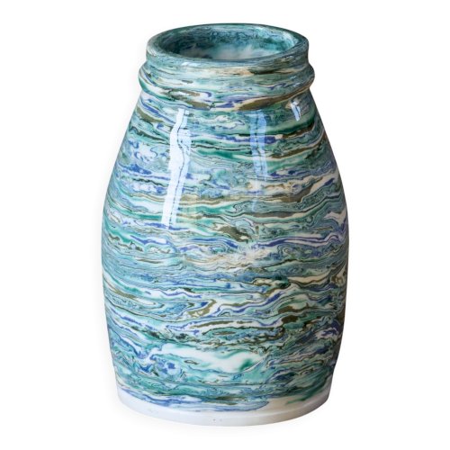 Vase artisanal, pièce unique, terre mêlée turquoise