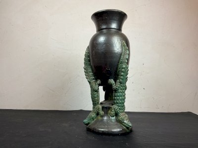 Vase bernard mafoua dans le goût Majolique Palissy , Thomas Sergent ( crocodile)