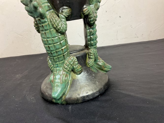 Vase bernard mafoua dans le goût Majolique Palissy , Thomas Sergent ( crocodile)