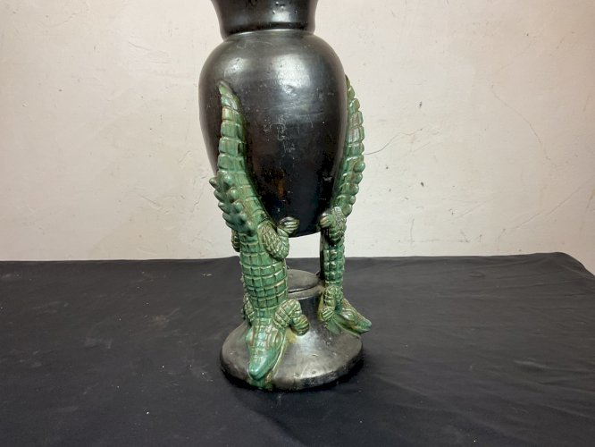 Vase bernard mafoua dans le goût Majolique Palissy , Thomas Sergent ( crocodile)
