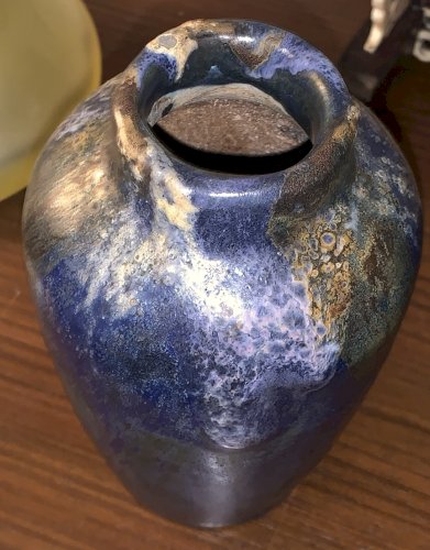 vase bleu en grès St Amand en Puisaye signé Jean Langlade 1920's