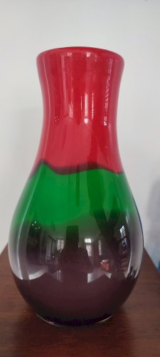 Vase bombé tricolore en verre épais