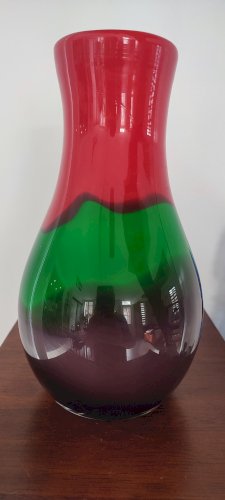 Vase bombé tricolore en verre épais
