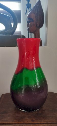 Vase bombé tricolore en verre épais